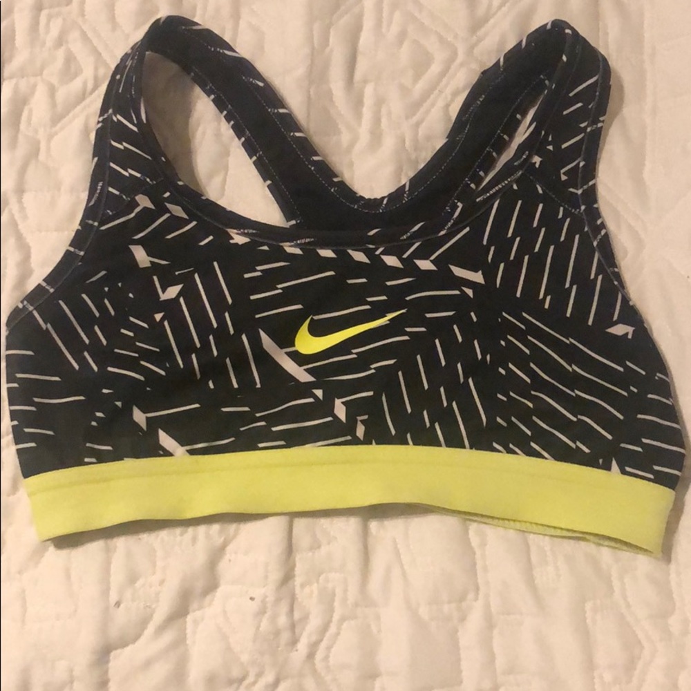 Nike sports bra xs black volt neon yellow print